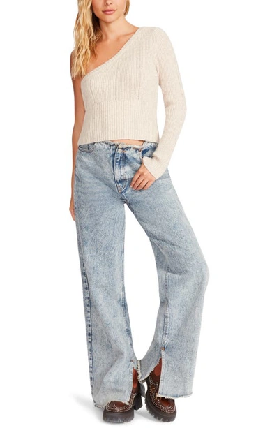 Shop Steve Madden Courtney One-shoulder Rib Stitch Sweater In Oatmeal