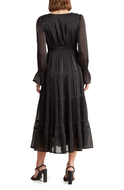 August Sky Long Sleeve Empire Waist Midi Dress In Black