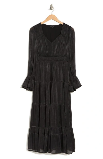 August Sky Long Sleeve Empire Waist Midi Dress In Black