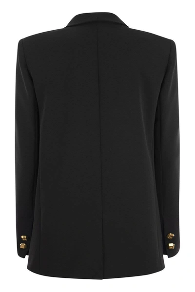 Shop Elisabetta Franchi Double-breasted Crêpe Jacket With Scarf In Black