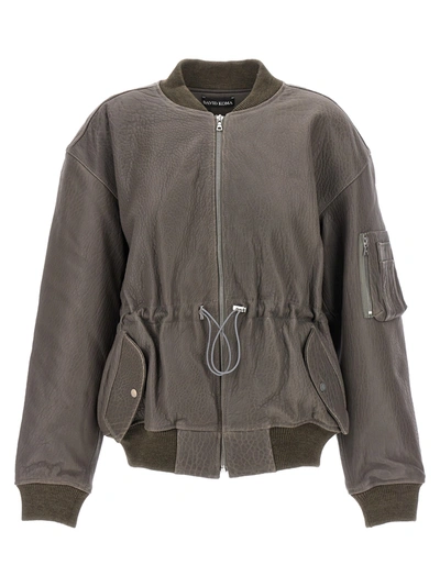 Shop David Koma Oversize Leather Bomber Jacket Casual Jackets, Parka Gray