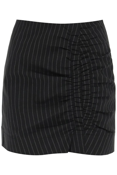 Shop Ganni Pinstripe Mini Skirt With Ruching