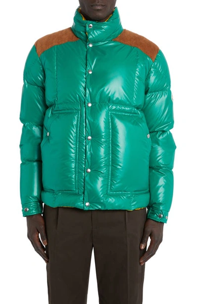 Shop Moncler Ain Mixed Media 750 Fill Power Down Jacket In Green