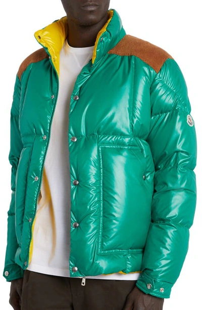 Shop Moncler Ain Mixed Media 750 Fill Power Down Jacket In Green