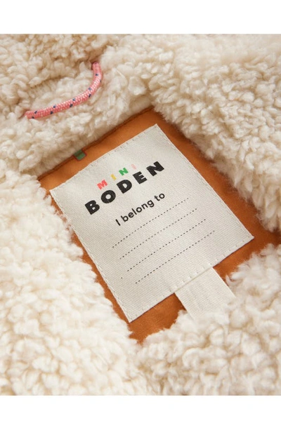 Shop Mini Boden Kids' Authentic Floral High Pile Fleece Lined Parka With Faux Fur Trim In Butterscotch Floral