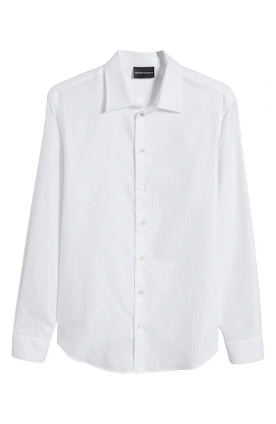 Shop Emporio Armani Tonal Stripe Cotton Button-up Shirt In White