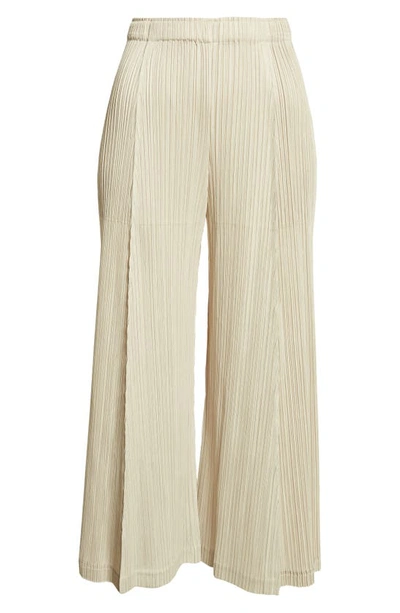 Shop Issey Miyake Thicker Bottoms 2 Pleated Wide Leg Crop Pants In Greige