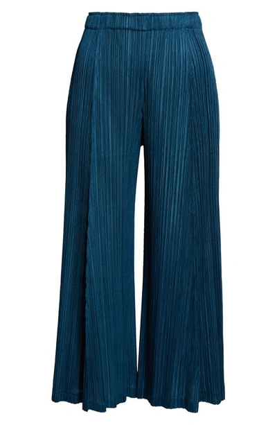 Shop Issey Miyake Thicker Bottoms 2 Pleated Wide Leg Crop Pants In Blue Green