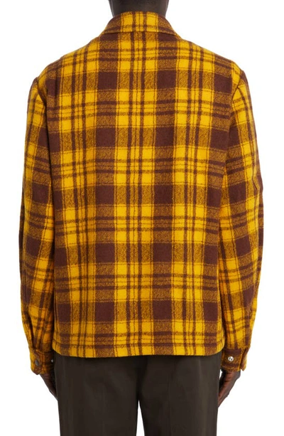 Shop Moncler Plaid Virgin Wool Flannel Zip Overshirt In Check Yellow