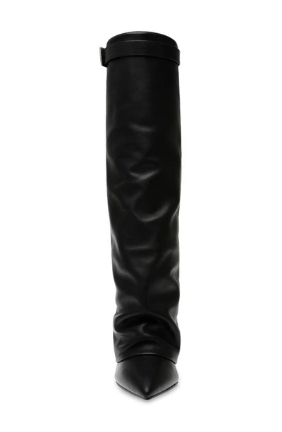 Shop Steve Madden Corenne Foldover Shaft Pointed Toe Knee High Boot In Black Leather