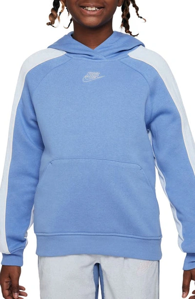 Shop Nike Kids' Sportswear Club Colorblock Fleece Hoodie In Polar/ Grey/ Guava Ice