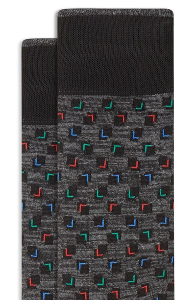Shop Bugatchi Geometric Mercerized Cotton Blend Dress Socks In Graphite
