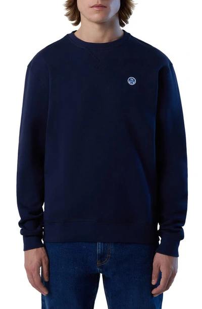 Shop North Sails Logo Embroidered Cotton Sweatshirt In Navy Blue