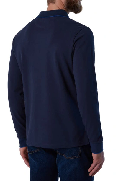 Shop North Sails Logo Embroidered Long Sleeve Cotton Piquê Polo In Navy Blue