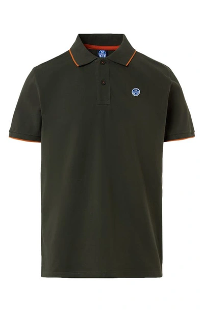 Shop North Sails Tipped Logo Embroidered Cotton Piqué Polo In Forest Night