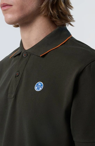 Shop North Sails Tipped Logo Embroidered Cotton Piqué Polo In Forest Night