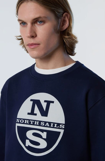 Shop North Sails Logo Graphic Cotton Sweatshirt In Navy Blue
