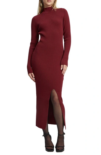 Shop Bardot Tilda Long Sleeve Ribbed Sweater Dress In Burgundy