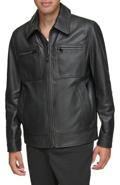 Shop Andrew Marc Clayton Leather Jacket In Black