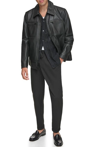 Shop Andrew Marc Clayton Leather Jacket In Black