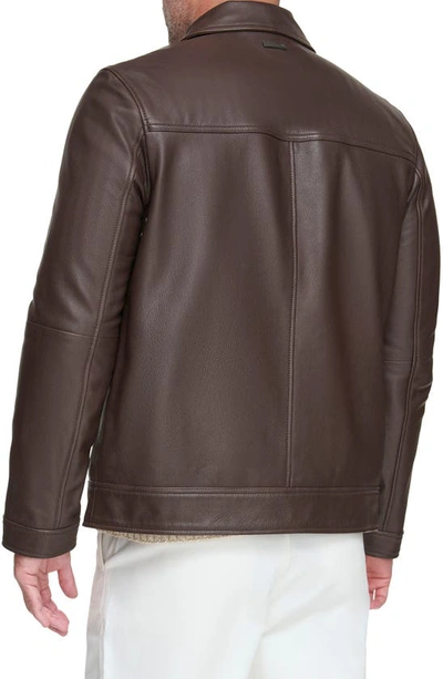 Shop Andrew Marc Clayton Leather Jacket In Chocolate