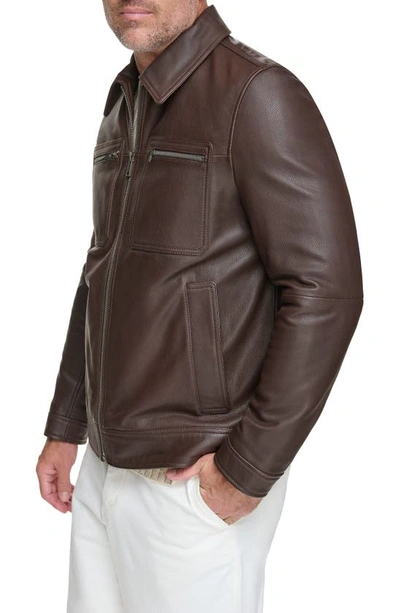 Shop Andrew Marc Clayton Leather Jacket In Chocolate