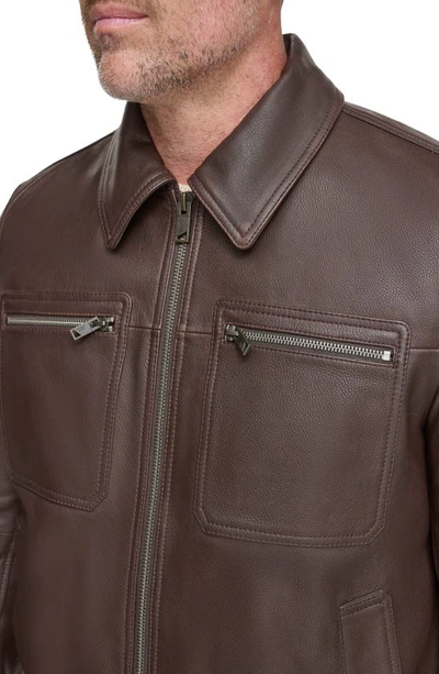 Shop Andrew Marc Clayton Leather Jacket In Chocolate