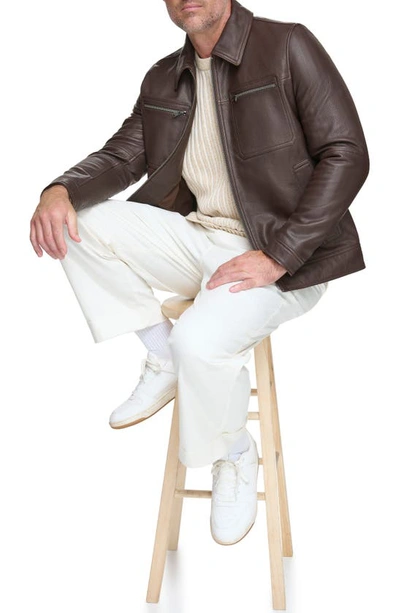 Andrew Marc Clayton Leather Jacket In Chocolate