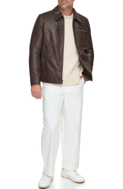 Shop Andrew Marc Clayton Leather Jacket In Chocolate