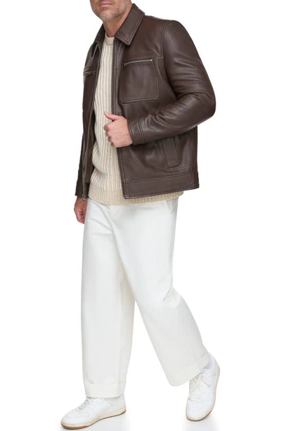 Shop Andrew Marc Clayton Leather Jacket In Chocolate