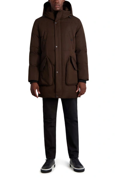 Shop Karl Lagerfeld Quilted Down & Feather Fill Parka In Brown