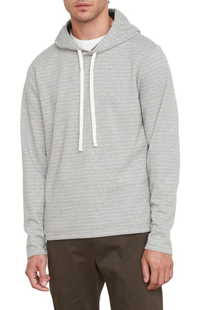 Shop Vince Double Knit Stripe Hoodie In Heather Grey/ Off White