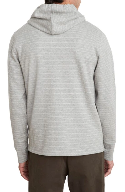 Shop Vince Double Knit Stripe Hoodie In Heather Grey/ Off White