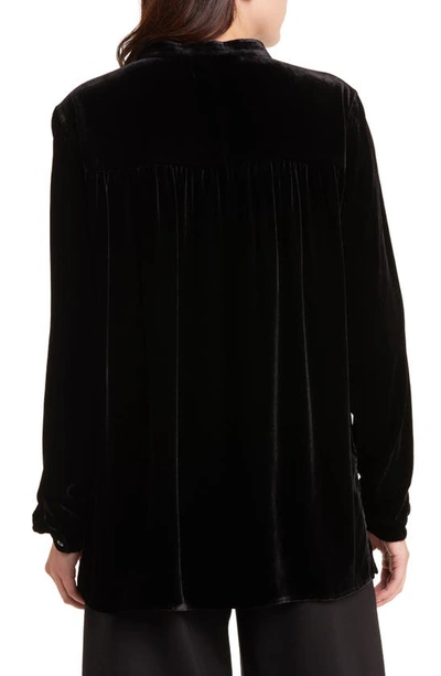 Shop Eileen Fisher Band Collar Velvet Button-up Shirt In Black