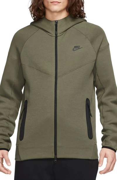 Shop Nike Tech Fleece Windrunner Zip Hoodie In Medium Olive/ Black
