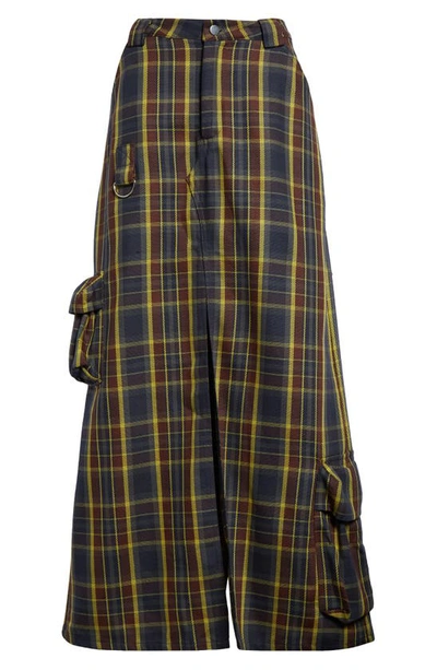 Shop Collina Strada Stomp Plaid Cotton Flannel Cargo Maxi Skirt In Navy Lime Plaid