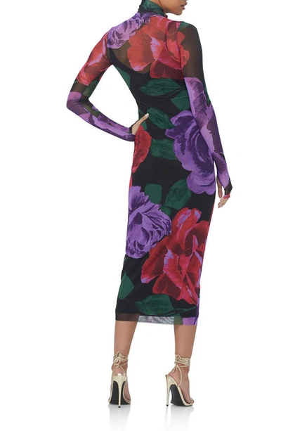 Shop Afrm Shailene Turtleneck Long Sleeve Mesh Dress In Oversized Bloom
