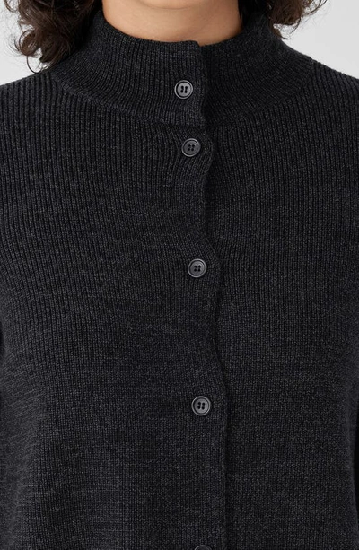 Shop Eileen Fisher Stand Collar Merino Wool Cardigan In Black/ Charcoal