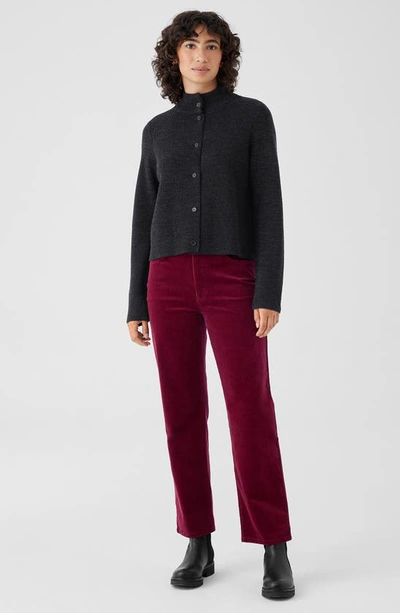 Shop Eileen Fisher Stand Collar Merino Wool Cardigan In Black/ Charcoal