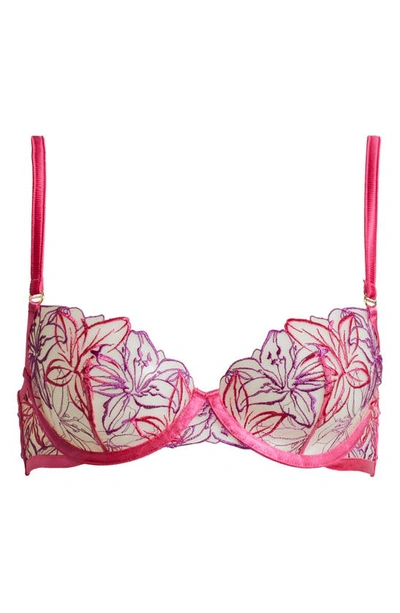 Shop Bluebella Lilly Embroidered Mesh & Satin Underwire Bra In Fuchsia Pink