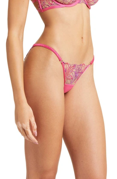 Shop Bluebella Lilly Embroidered Mesh & Satin Briefs In Fuchsia Pink
