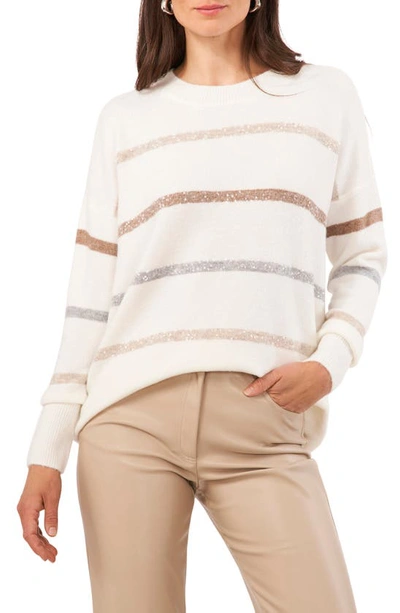Shop Vince Camuto Sequin Stripe Sweater In Antique White
