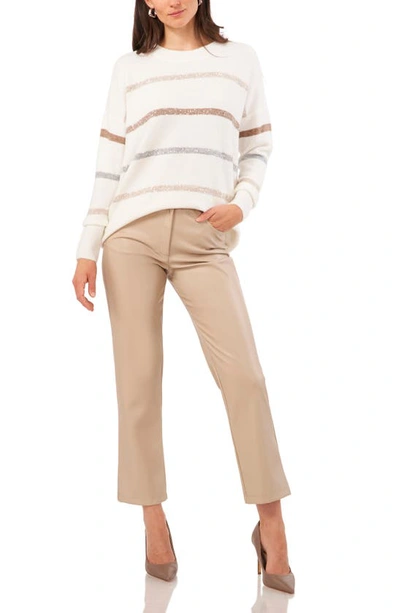 Vince Camuto Sequin Stripe Sweater In Antique White