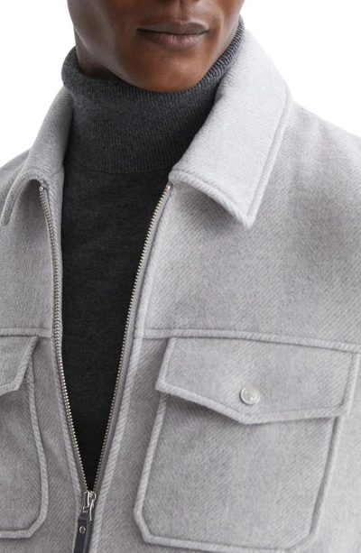 Shop Reiss Peridoe Wool Blend Felted Herringbone Jacket In Soft Grey