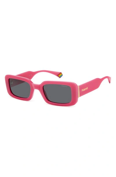 Shop Polaroid 52mm Polarized Rectangular Sunglasses In Fuchsia/ Gray Polarized