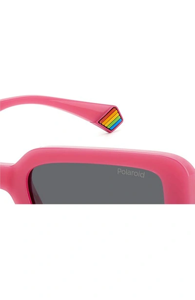 Shop Polaroid 52mm Polarized Rectangular Sunglasses In Fuchsia/ Gray Polarized