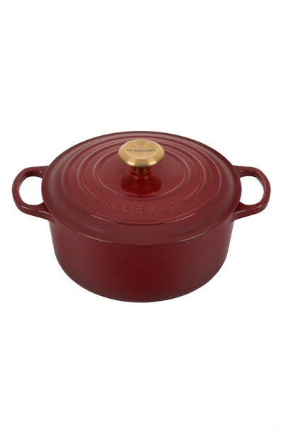 Shop Le Creuset Signature 5 1/2 Quart Round Enamel Cast Iron French/dutch Oven In Rhone