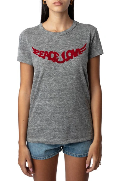 Shop Zadig & Voltaire Peace N Love Graphic T-shirt In Gris Chine
