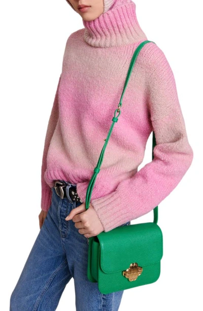 Shop Maje Stripe Mock Neck Sweater In Pink