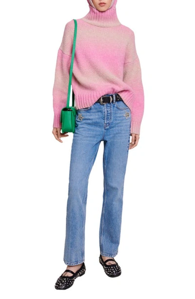 Shop Maje Stripe Mock Neck Sweater In Pink
